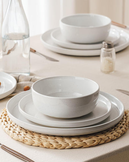 Famiware Milkyway Stoneware Dinnerware Sets with Pasta Bowls, Service for 4 (16 Pieces), Plates and