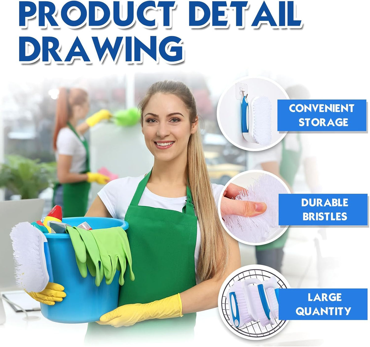 Lallisa 12 Pcs Scrub Brush for Cleaning with Handle Comfortable to Grip Heavy-Duty Flexible Stiff