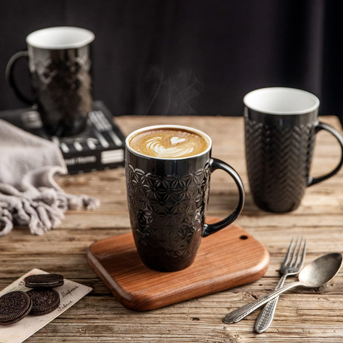 AmorArc Large Coffee Mugs Set of 6, 20oz Ceramic Tall Coffee Mugs Set with Textured Geometric