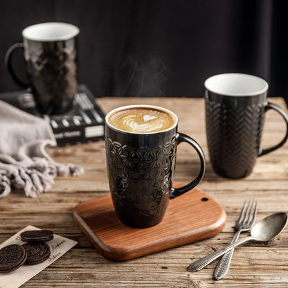 AmorArc Large Coffee Mugs Set of 6, 20oz Ceramic Tall Coffee Mugs Set with Textured Geometric