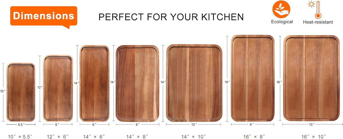 Small Wooden Platters Rectangle Long Charcuterie Boards Acacia Wood Serving Trays Home Decor Cheese