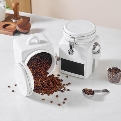 Ceramic Coffee Canister with Airtight Lid and Scoop, Large 78 Fl Oz / 2.3 L Kitchen Food Storage