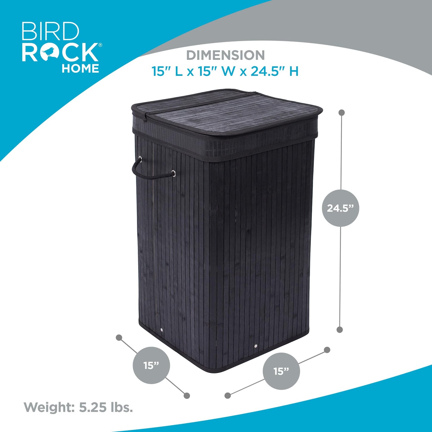 BIRDROCK HOME Square Laundry Hamper with Lid and Cloth Liner, Medium Basket with Soft Handles