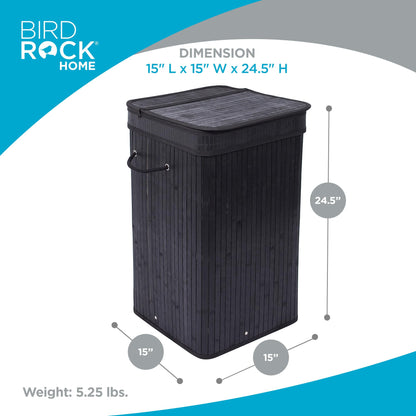 BIRDROCK HOME Square Laundry Hamper with Lid and Cloth Liner, Medium Basket with Soft Handles