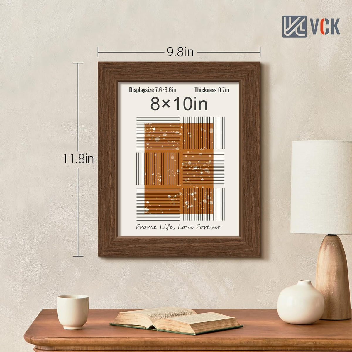 VCK 8x10 Frame Set of 3 - Brown, Wood Picture Frame with Exclusive Wood Grain, Wall Gallery Frame