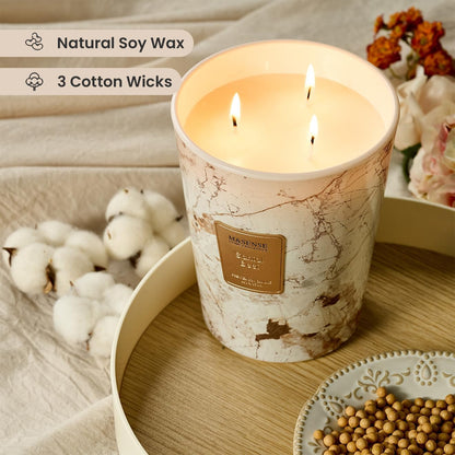 M&SENSE Santal Scented Candles for Home, 3-Wick Highly Scented Jar Candles, Extra Large Candle 35