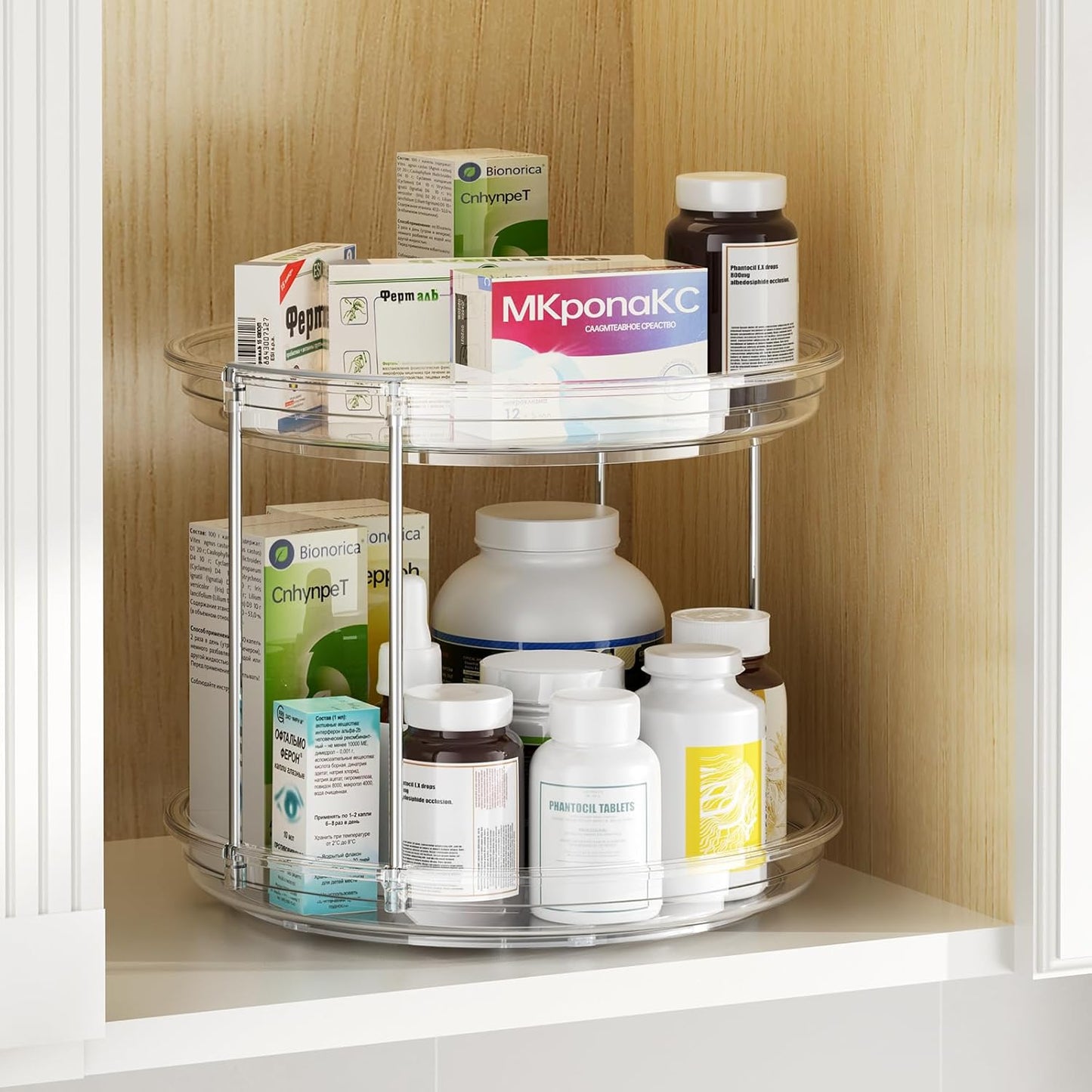 2 Pack 2 Tier Lazy Susan Organizer, 9.25'' Lazy Susan Turntable for Cabinet, Stackable Turntable