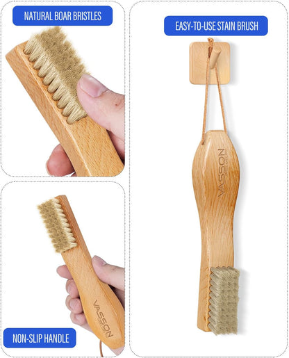 VASSON Natural Soft Boar Bristle Laundry Stain Brush, Laundry Scrub Brush,Laundry Brush for Stains