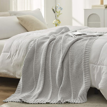Amélie Home Chenille Knit Throw Blanket for Couch, Chevron Texture Decorative Soft Blanket for