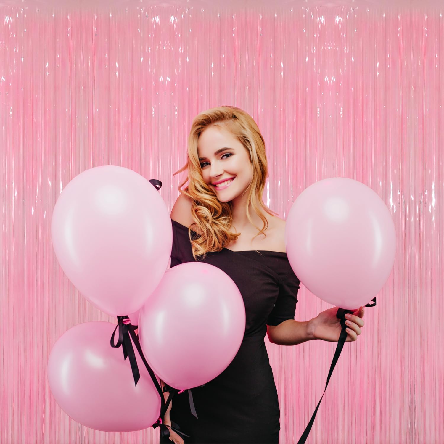 GOER 3.2 ft x 8.2 ft Metallic Tinsel Foil Fringe Curtains Party Photo Backdrop Party Streamers for