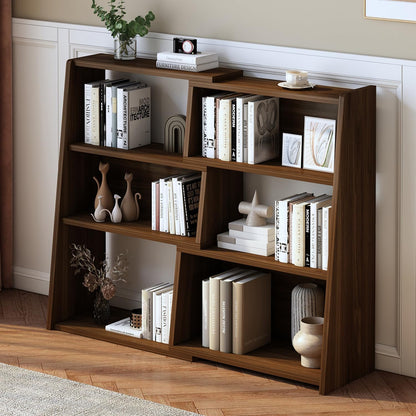 IOTXY Wooden Extendable Shelf Bookcase - 3-Tier Ladder Low Short Bookshelf for Small Space or