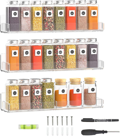 15 Inch Acrylic Spice Rack Wall Organizer Set of 3, Clear Acrylic Wall Shelf for Home Organizer