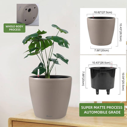 Dexceder 11x10 Inches Self Watering Planter Indoor Outdoor, Inner Pot Design, Thickened Table