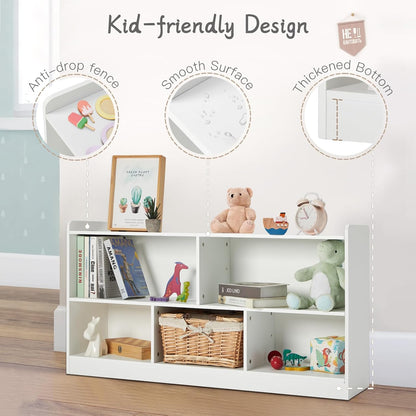 Montessori Shelf, Wooden Toy Storage Organizer for Books Toys, 2 Shelf Bookcase, 5-Section Storage