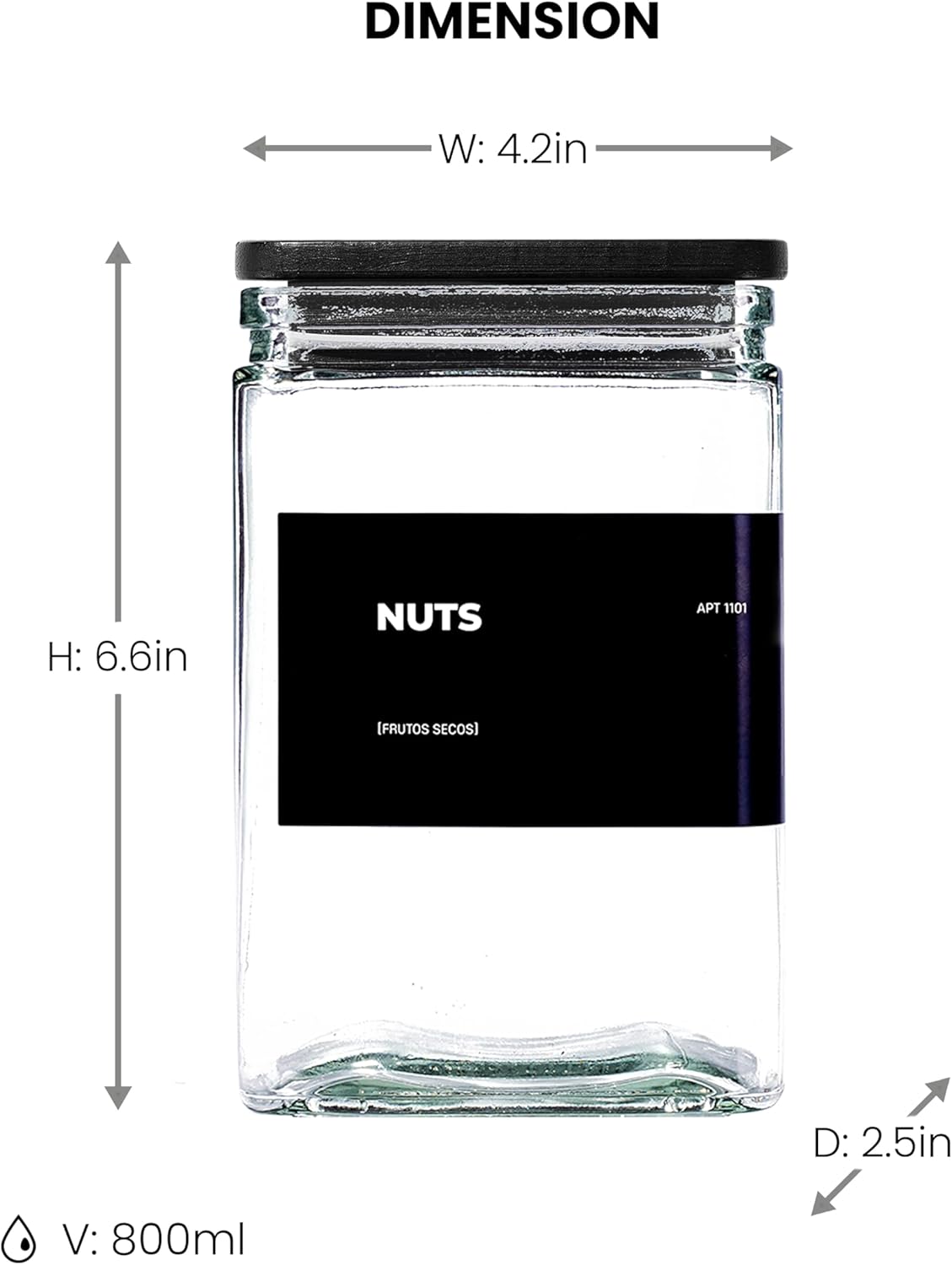 27 oz Glass Storage Jars with Bamboo Lid, set of 6, glass canisters with airtight lids, Clear jars