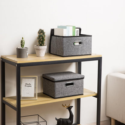 PRANDOM Storage Bins with Lids [3-Pack] Linen Fabric Foldable Storage Boxes Organizer Containers