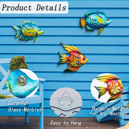 Weibefee Coastal Wall Decor, Ocean Sea Metal Fish Wall Decor, Hanging Wall Art Decoration for