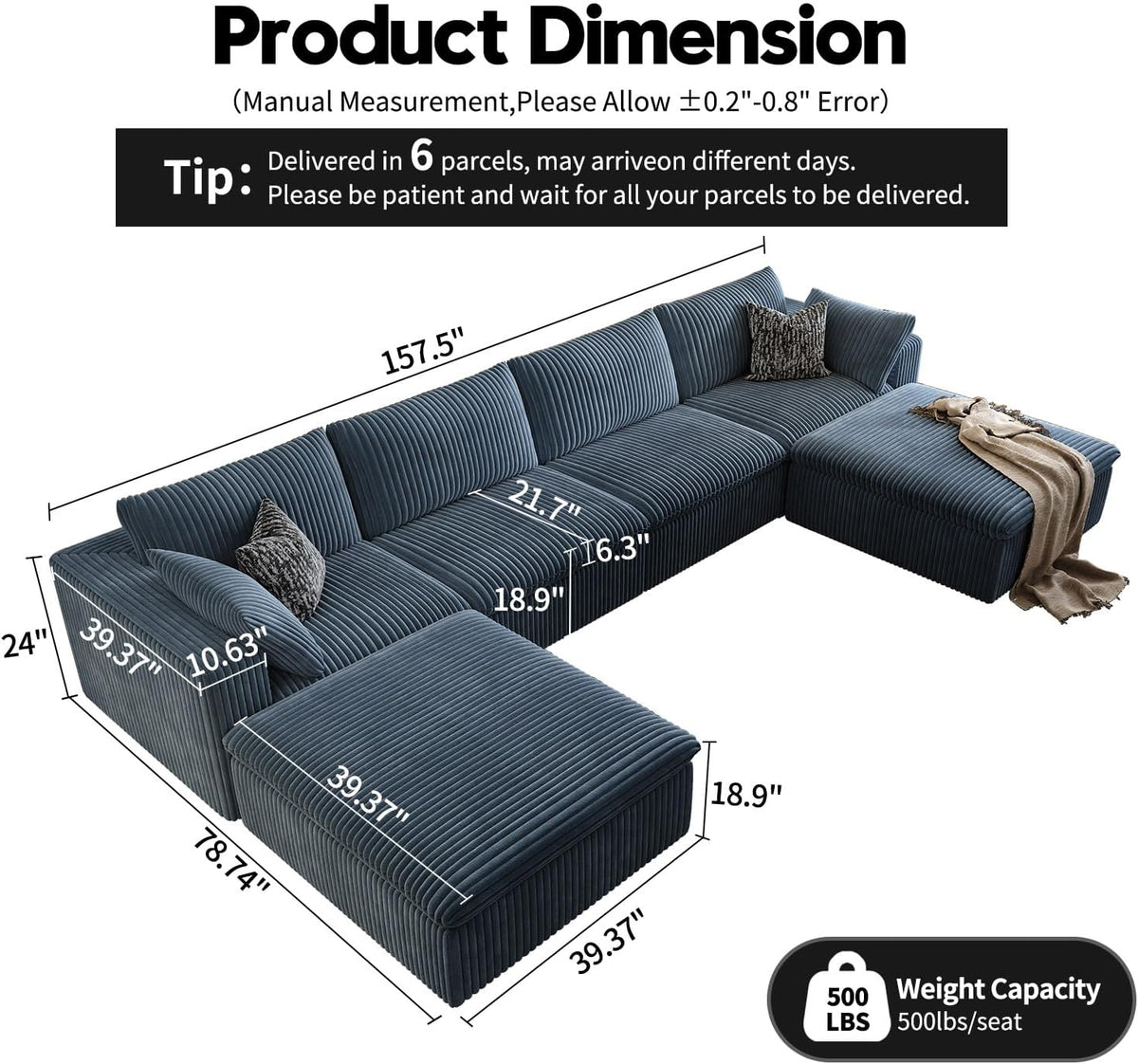157.5" Cloud Couch Oversized Modular Sectional Sofa for Living Room,Modern Sofa with Deep