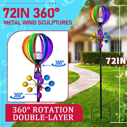 Solar Wind Spinner Outdoor - Hot Air Balloon Wind Spinners, Metal Garden Decor with LED Lights
