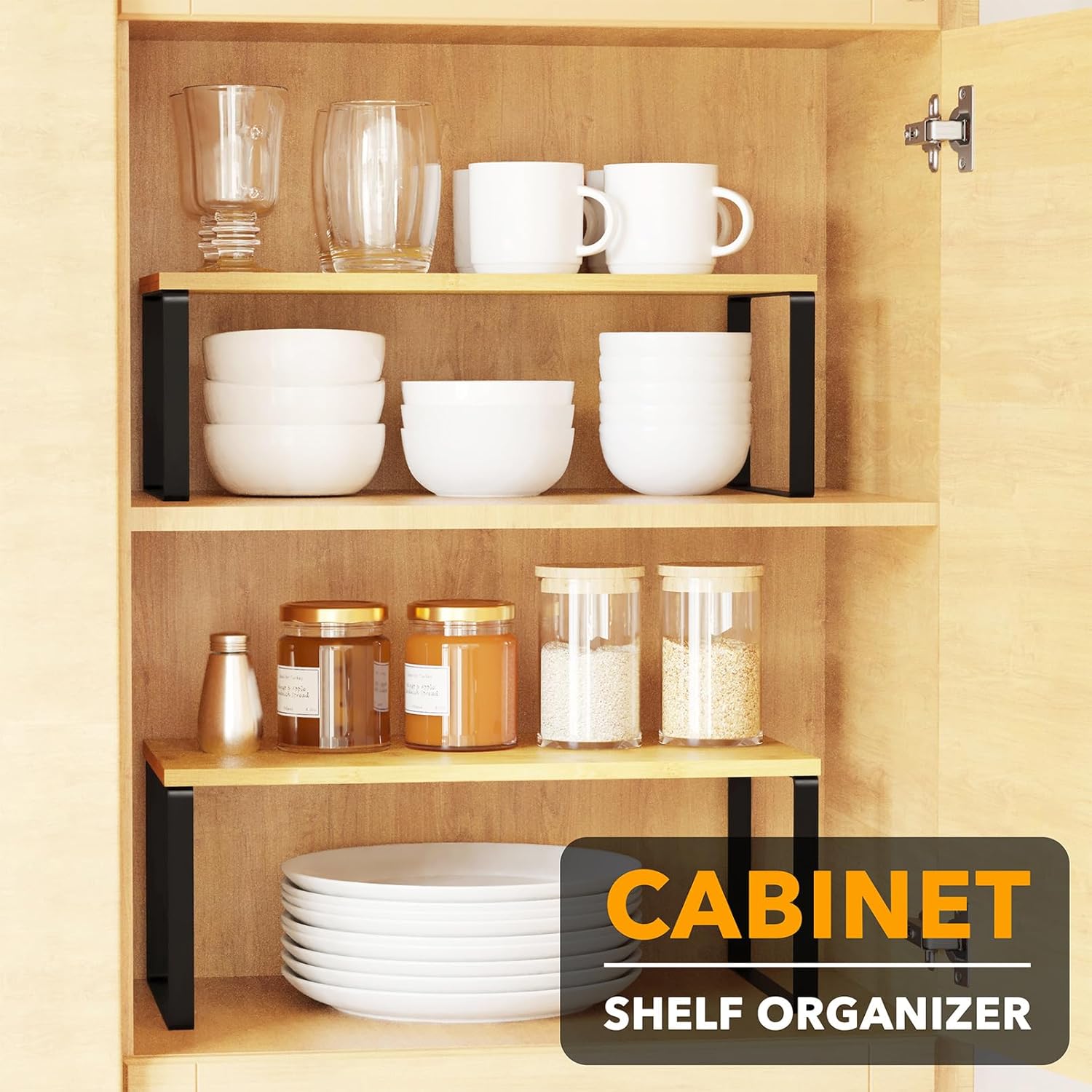 SpaceAid Cabinet Shelf Organizers 2 Pack, Kitchen Counter Rack Shelves Riser, Stackable Expandable