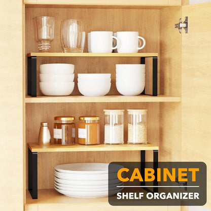 SpaceAid Cabinet Shelf Organizers 2 Pack, Kitchen Counter Rack Shelves Riser, Stackable Expandable