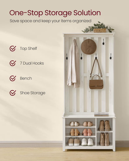 VASAGLE Hall Tree with Bench and Shoe Storage, 7 Double Hooks