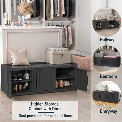 ROJIK Shoe Cabinet Waterproof UV-Resistant,Storage Bench Indoor Outdoor with Adjustable Shelves,for