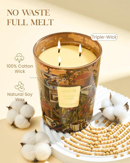 M&SENSE Roasted Coffee Scented Candle, 3 Wick Soy Natural Wax Candles, 35oz 150H Long Lasting