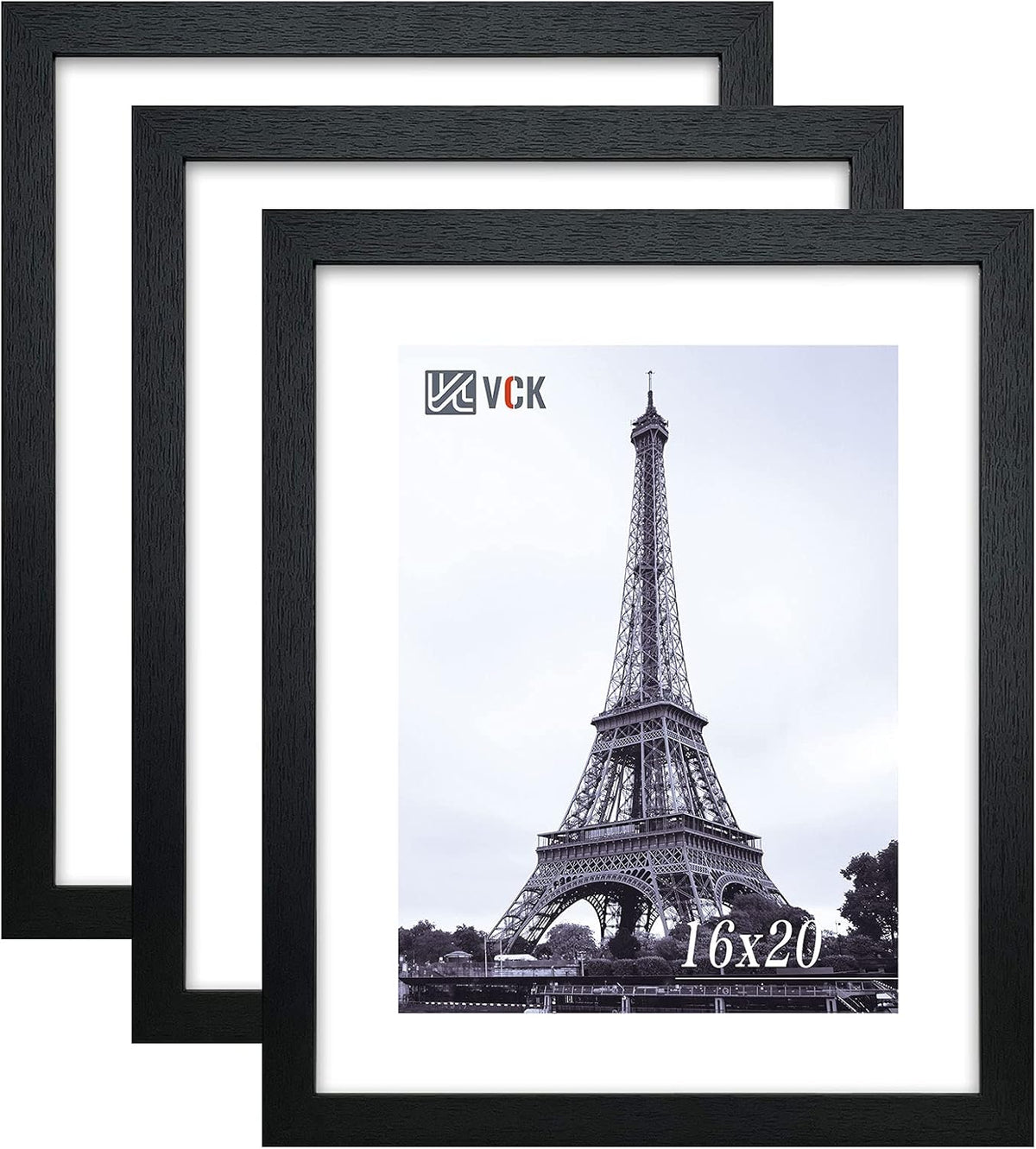 VCK 16x20 Poster Frames 3 Pack Black MDF Wood and Polished Plexiglass Frame,Display Pictures in