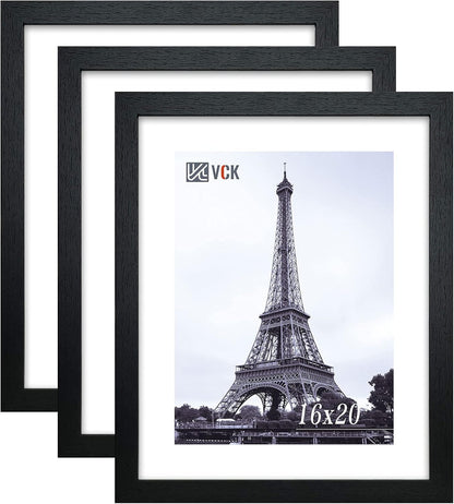 VCK 16x20 Poster Frames 3 Pack Black MDF Wood and Polished Plexiglass Frame,Display Pictures in