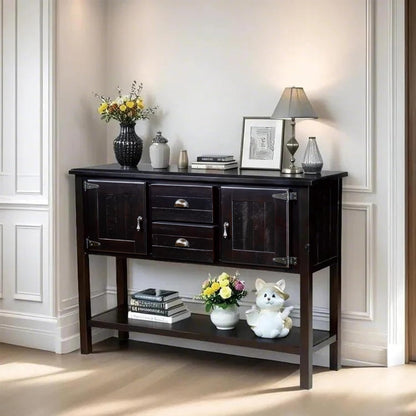 Solid Wood Farmhouse Console Table,Sofa Table with Storage Drawers and Shelves,Entryway Table for