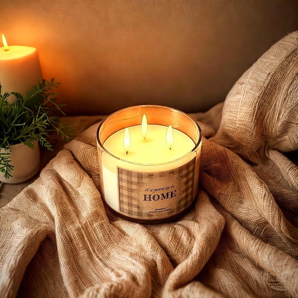 96NORTH Fresh Linen & Soft Amber Candle | Large 3 Wick Jar Candle | 12 Oz Up to 50 Hours Burning