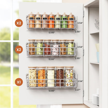 5 Pack Spice Rack Seasoning Organizer Wall Mount, Screw or Adhesive Hanging Shelf Basket Spice