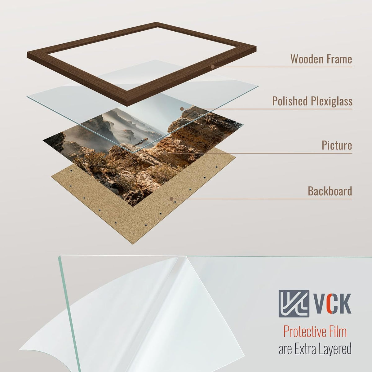 VCK 11x17 Picture Frame 3 Pack, Brown Wood Poster Frame with Exclusive Wood Grain, Wall Mounting
