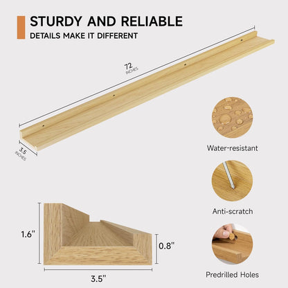 Floating Picture Ledge Shelves for Wall Set of 2, 72 Inches Picture Ledge Shelf with Long Large