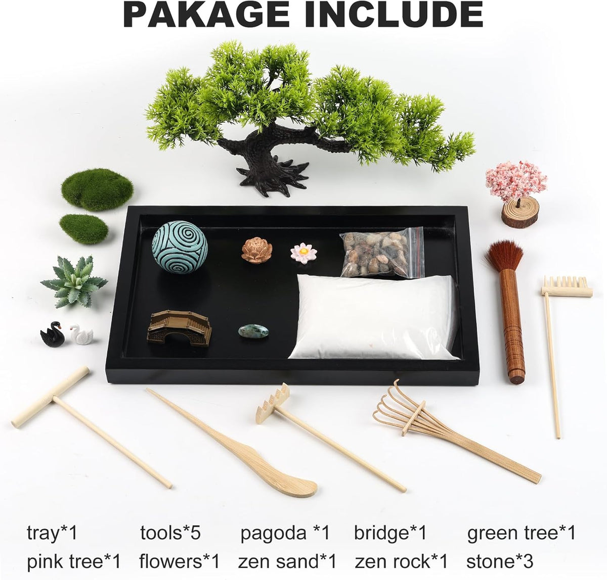 Zen Garden Kit for Desk Decor - Premium Beautiful Japanese Mini Zen Sand Garden Box Set for Home