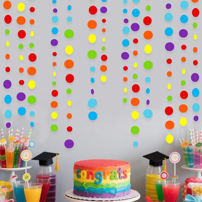 46Ft Rainbow Garland Colorful Circle Dots Hanging Paper Streamer Backdrop Multi Color Polka Dot