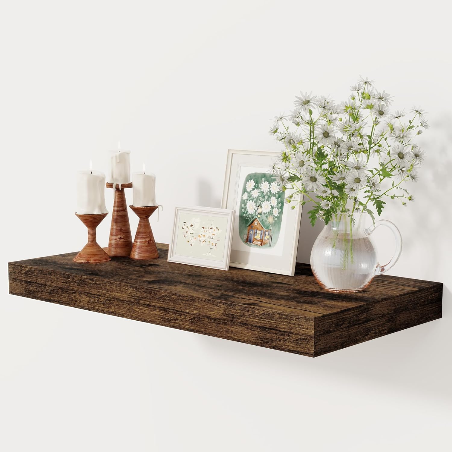 12 Inch Deep Floating Shelves, 24 x 12 Floating Shelf for Books, Rustic Wood Deep Wall Shelves for