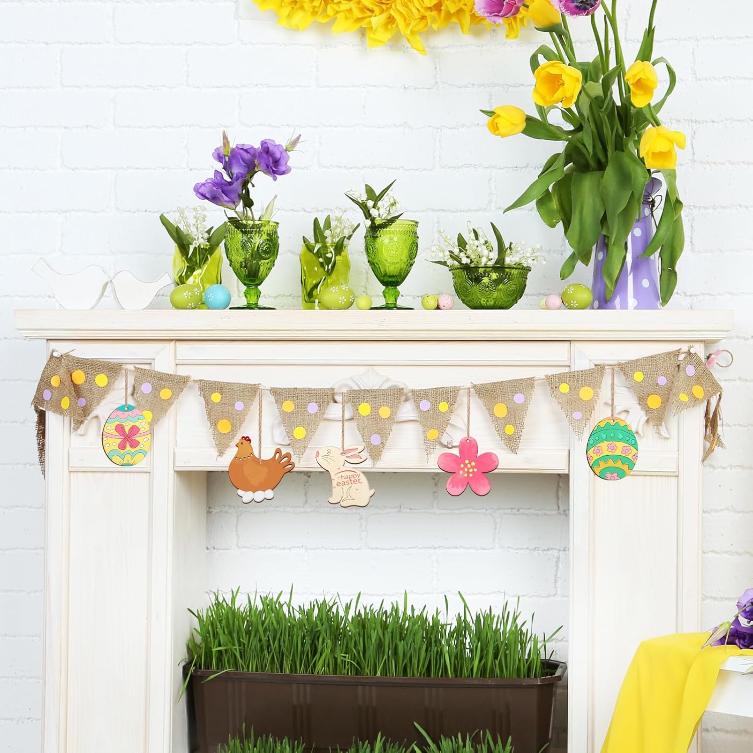 80PCS Wooden Easter Ornaments to Paint, 8 Styles DIY Blank Unfinished Wood Cutouts Ornament for
