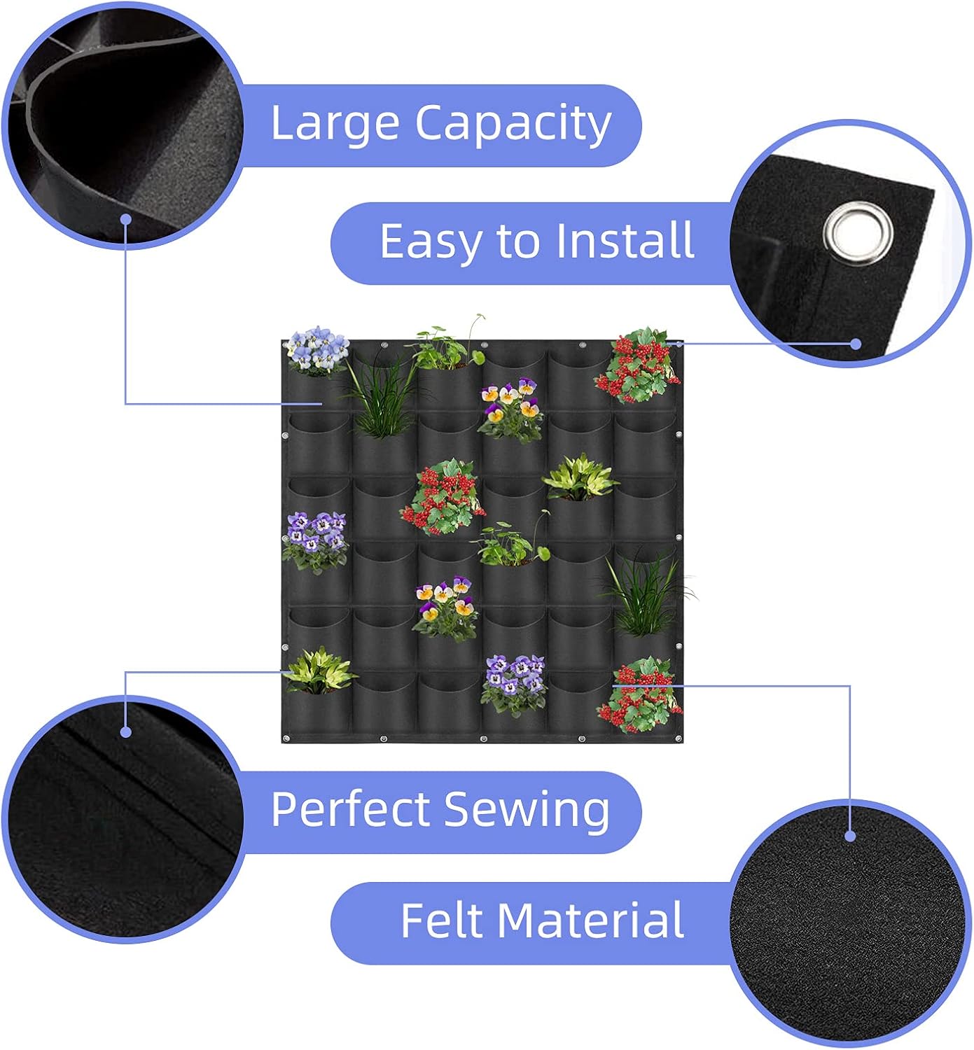 36 Pockets Hanging Planter Bags, Hanging Vertical Wall Mounted Plant Planting Grow Bags, Herb
