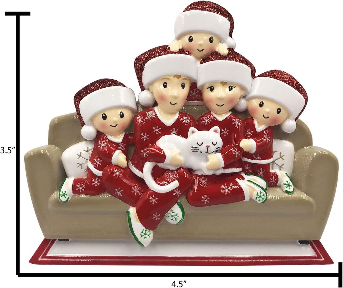3D Matching Pajama Family of 5 with Cat Ornament 2025 Personalized Family Christmas Ornaments 2025