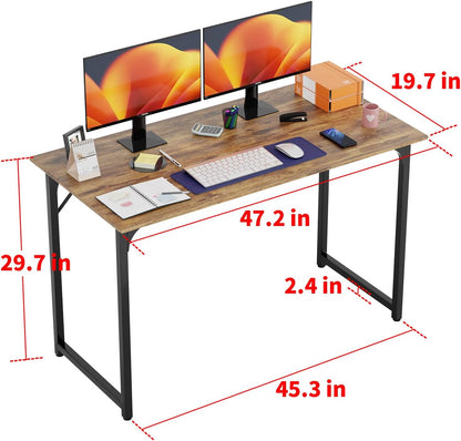 PayLessHere | 47 Inch Computer Desk | Brown | Office Desk with Metal Frame, Adjustable Feet |