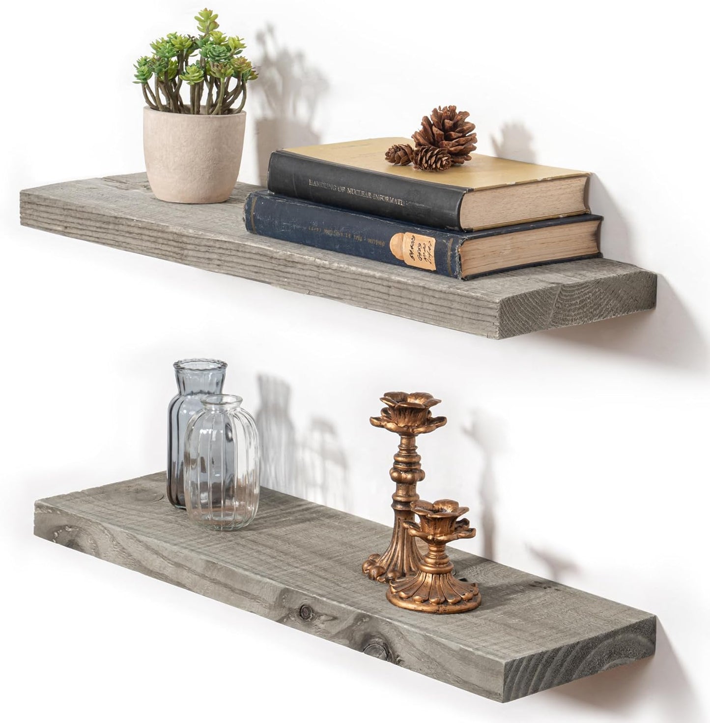 Fun Memories Floating Shelves for Wall Decor, 24"x8" Rustic Reclaimed Wood Shelves, Heavy-Duty Wall