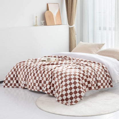 LOMAO Throw Blankets Flannel Blanket with Checkerboard Grid Pattern Soft Throw Blanket for Couch