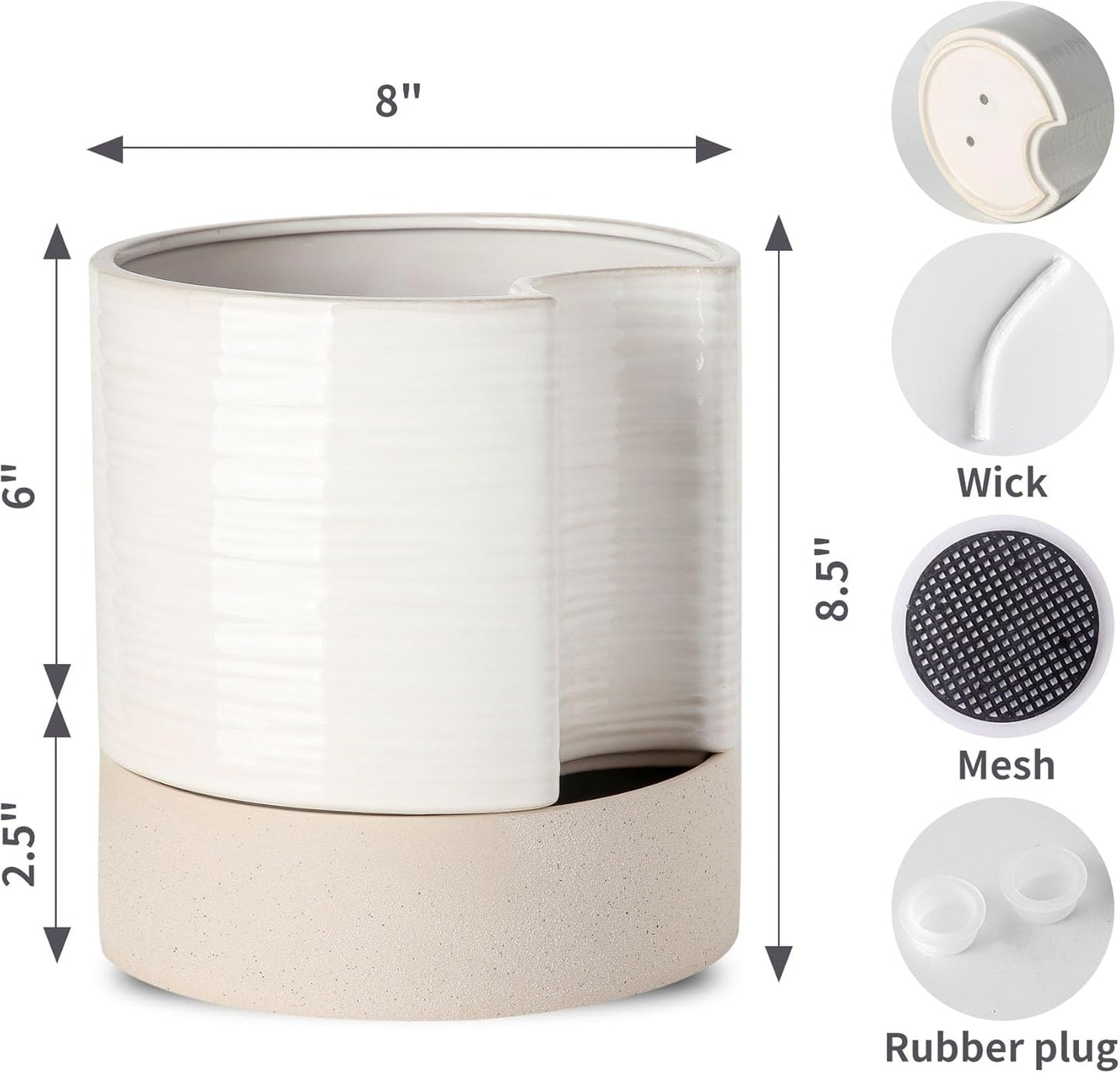 Nihow Self Watering Plant Pot: 8 Inch Ceramic Planter with Drainage Hole & Water Storage Plus for