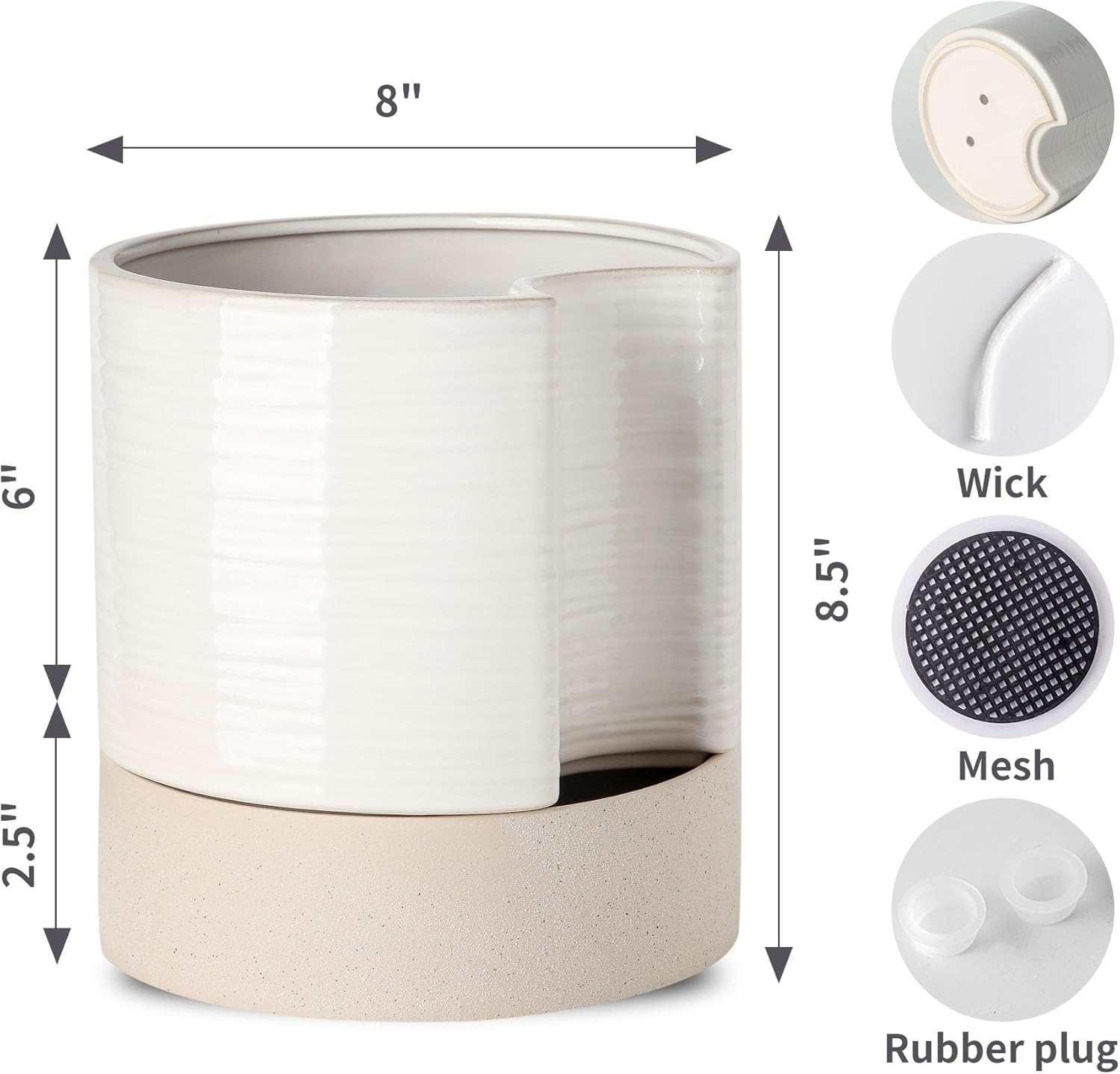 Nihow Self Watering Plant Pot: 8 Inch Ceramic Planter with Drainage Hole & Water Storage Plus for