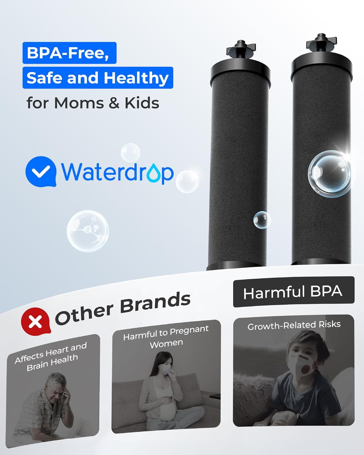 [New Upgraded Ultrafiltration] Waterdrop Black Water Filter, Replacement for Berkey® BB9-2® Black