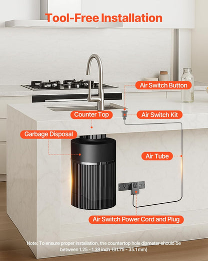 VEVOR Garbage Disposal Air Switch Kit, 3.5" Long Sink Top Air Switch for Food Waste Disposal