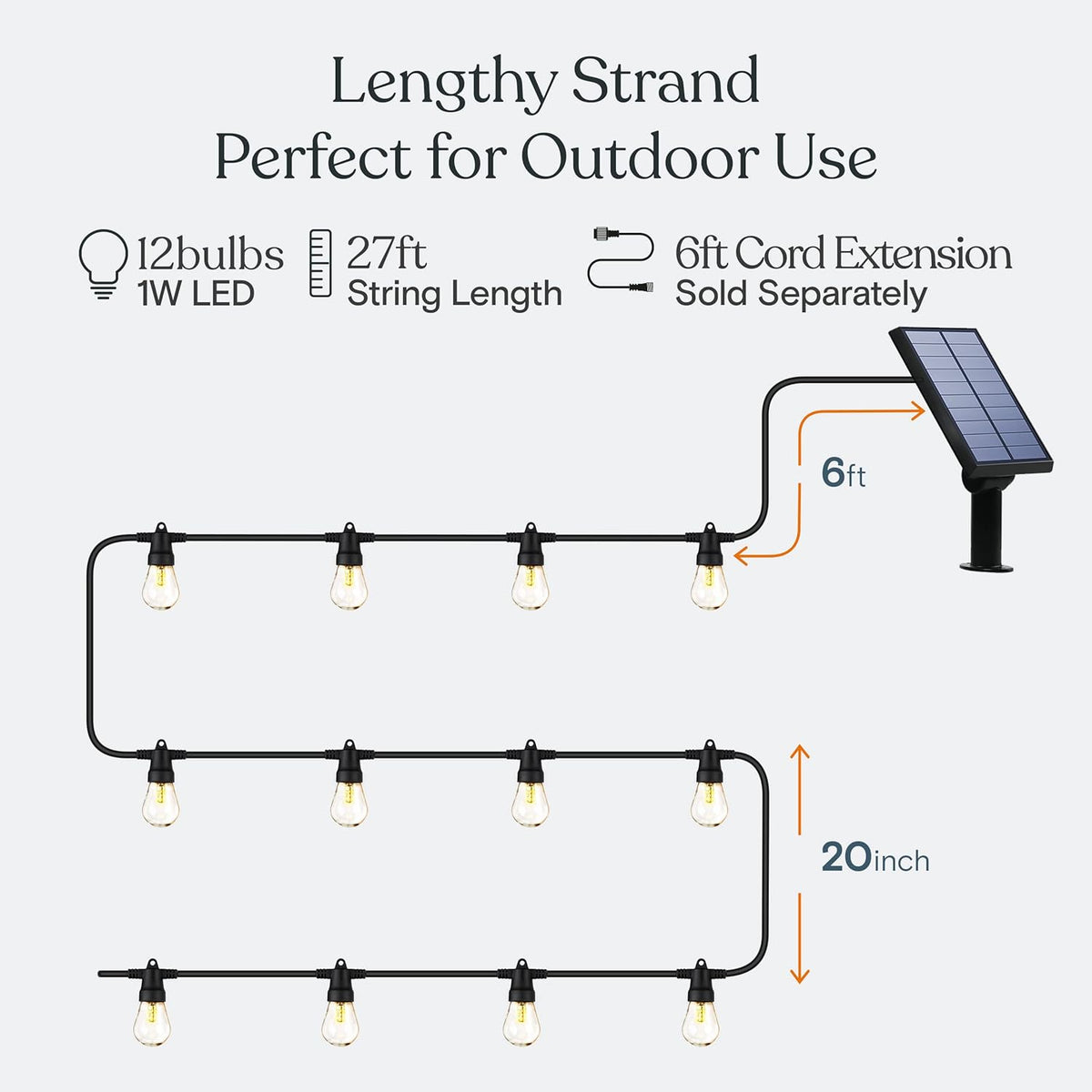Brightech Ambience Pro Solar Powered Outdoor String Lights -27 ft Commercial Grade Waterproof