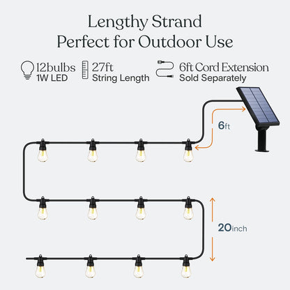 Brightech Ambience Pro Solar Powered Outdoor String Lights -27 ft Commercial Grade Waterproof